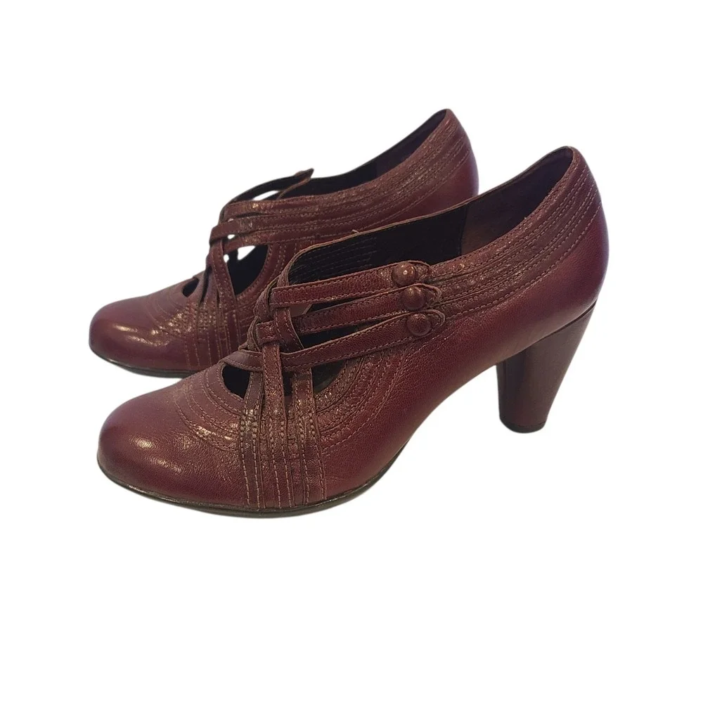Indigo by Clarks Women's Retro‎ Heels Size 8.5 Burgundy Leather Rockabilly Swing
